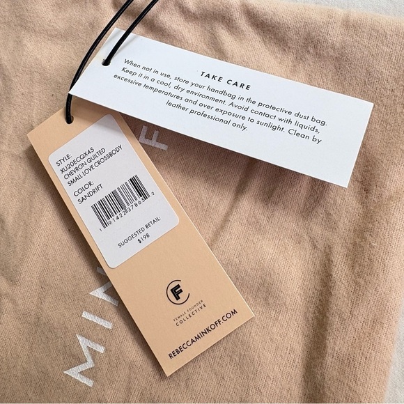 REBECCA MINKOFF Chevron Quilted Small Love Crossbody Leather Bag Taupe Sandrift - Picture 4 of 17